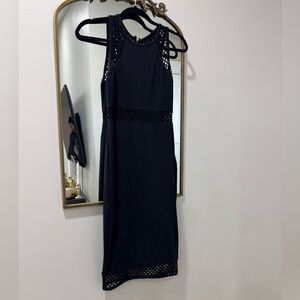 Express Black Crochet Trim Midi Dress